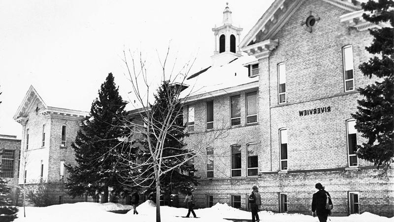 Black and white image of Riverview Building
